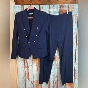 Hawes & Curtis Navy Double-Breasted Pantsuit with Gold Buttons